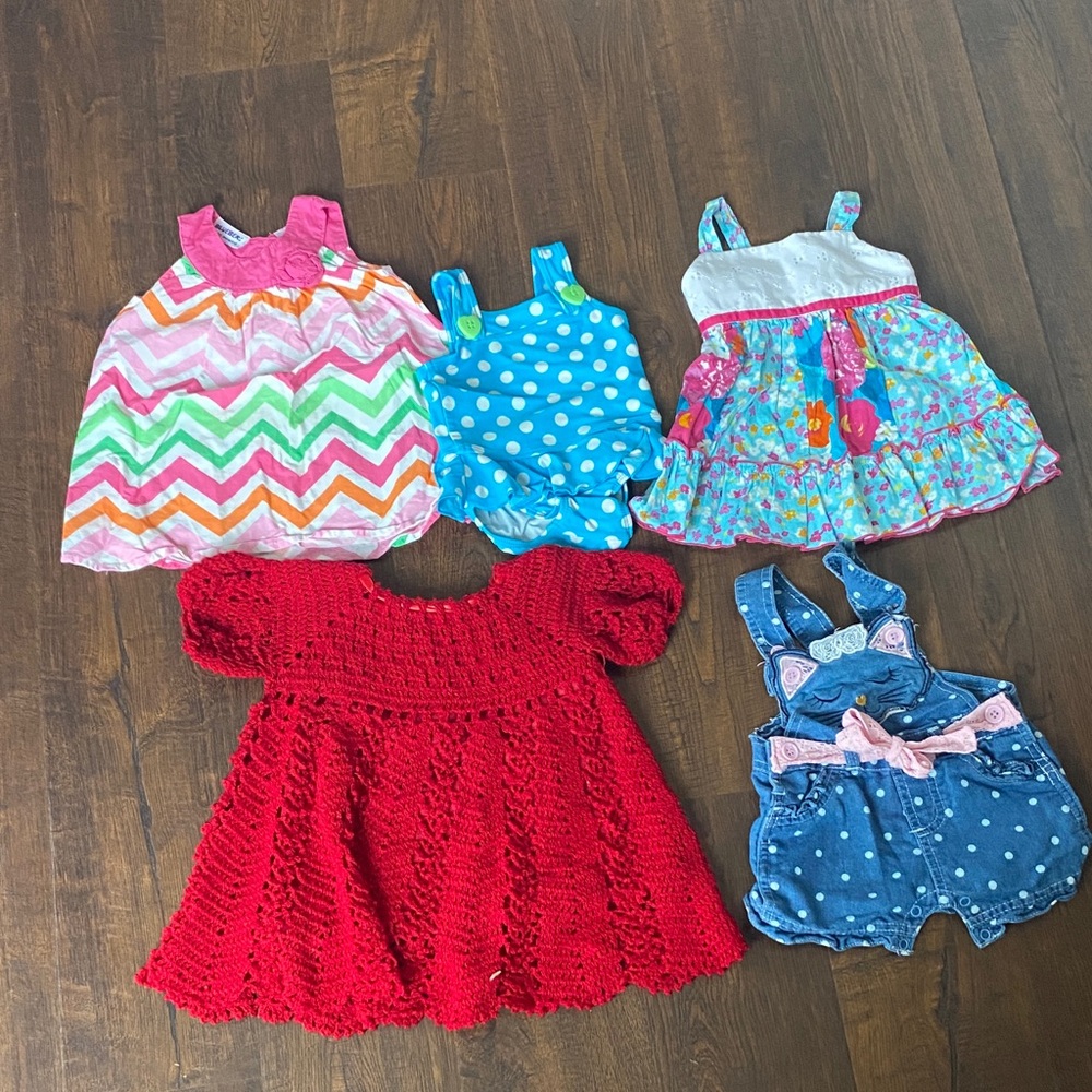 Bundle 5 Dresses Bathing Suit Overall Shorts 12M Assorted Brands